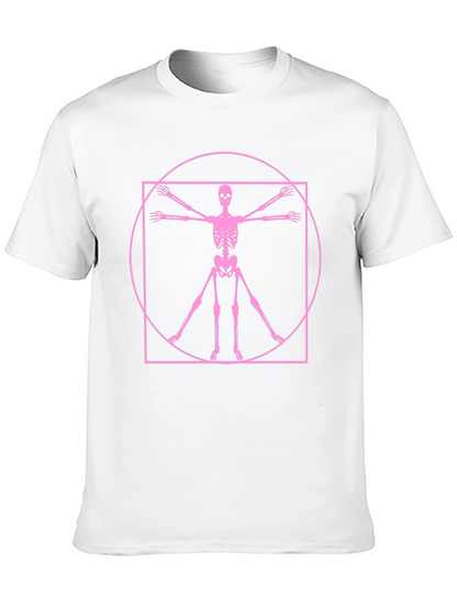 Skeleton Vitruvian Man Graphic Tee - Black Cotton Shirt