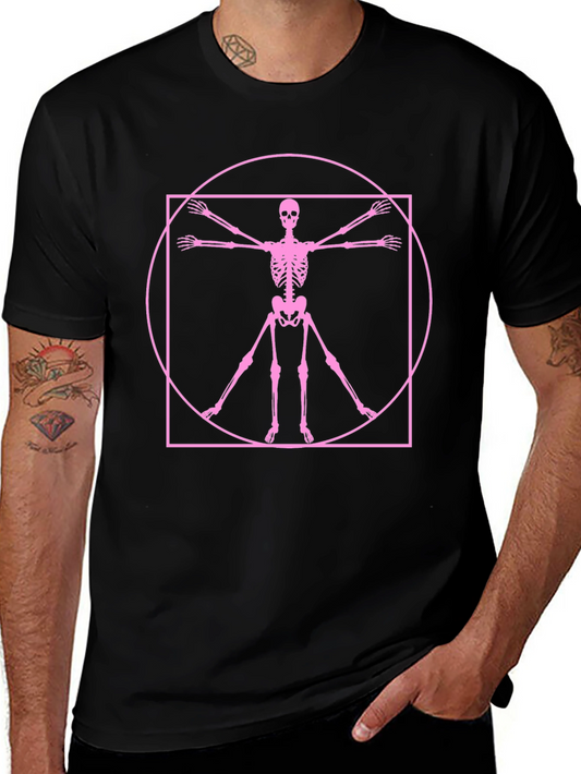 Skeleton Vitruvian Man Graphic Tee - Black Cotton Shirt
