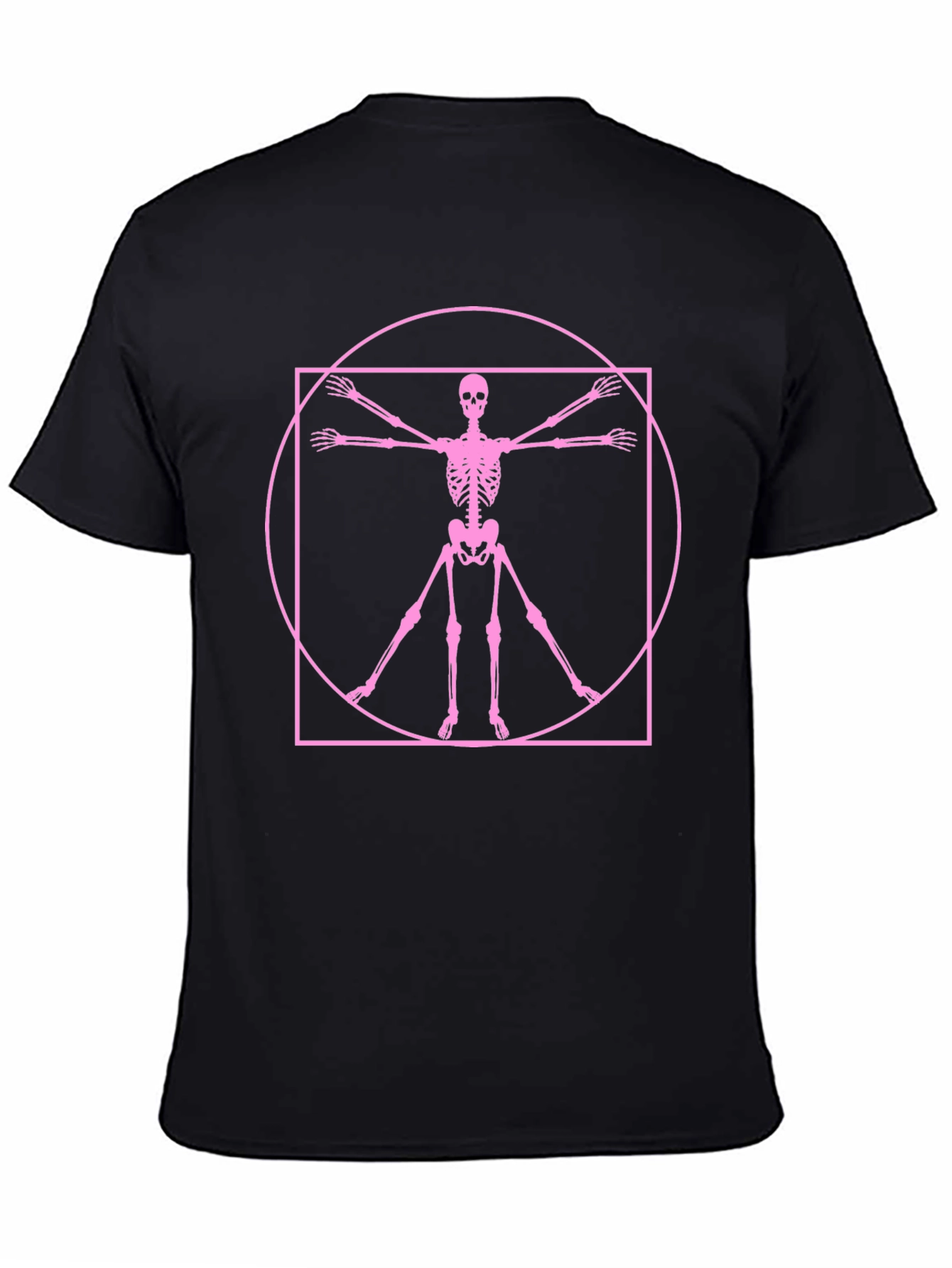 Skeleton Vitruvian Man Graphic Tee - Black Cotton Shirt