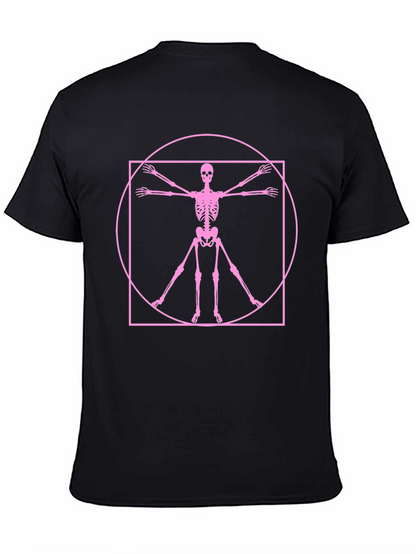 Skeleton Vitruvian Man Graphic Tee - Black Cotton Shirt