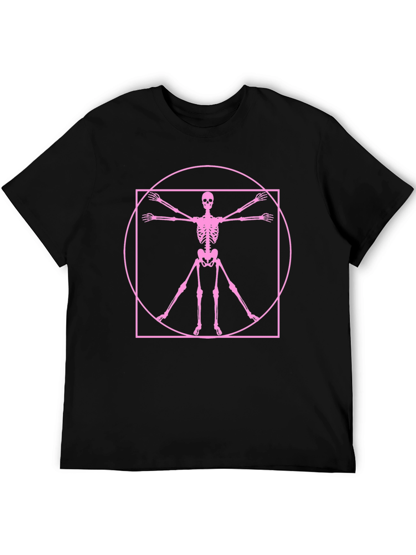 Skeleton Vitruvian Man Graphic Tee - Black Cotton Shirt