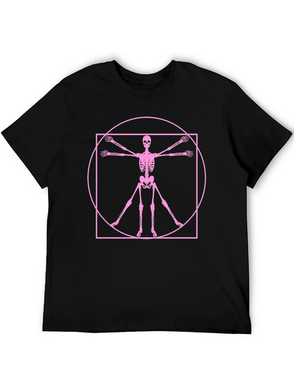 Skeleton Vitruvian Man Graphic Tee - Black Cotton Shirt