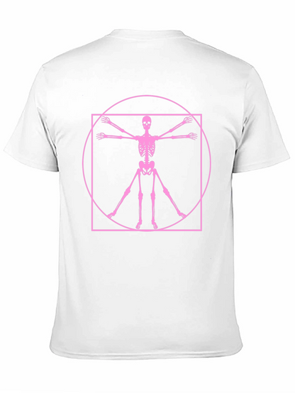 Skeleton Vitruvian Man Graphic Tee - Black Cotton Shirt