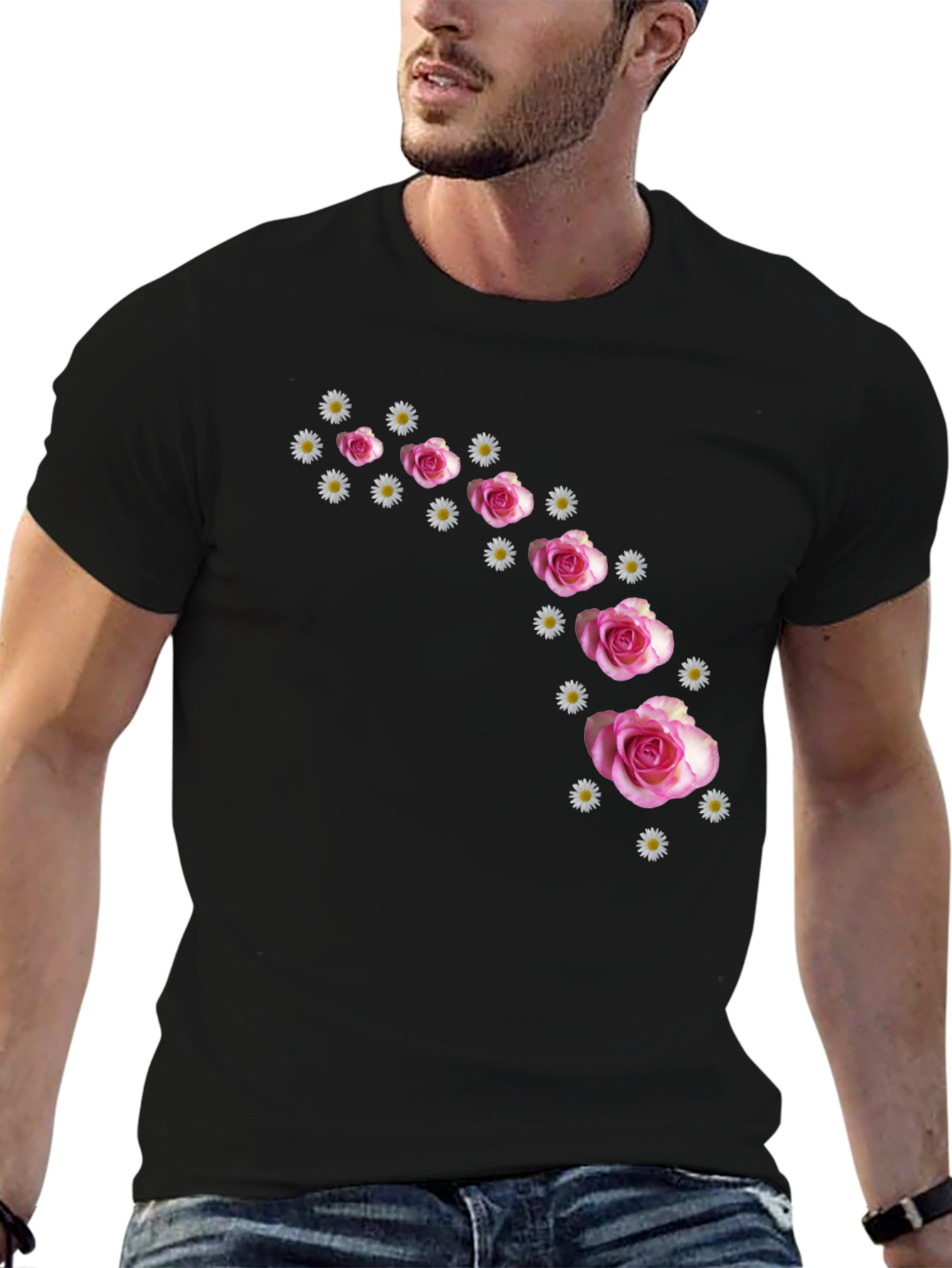 Floral Cascade Black T-Shirt