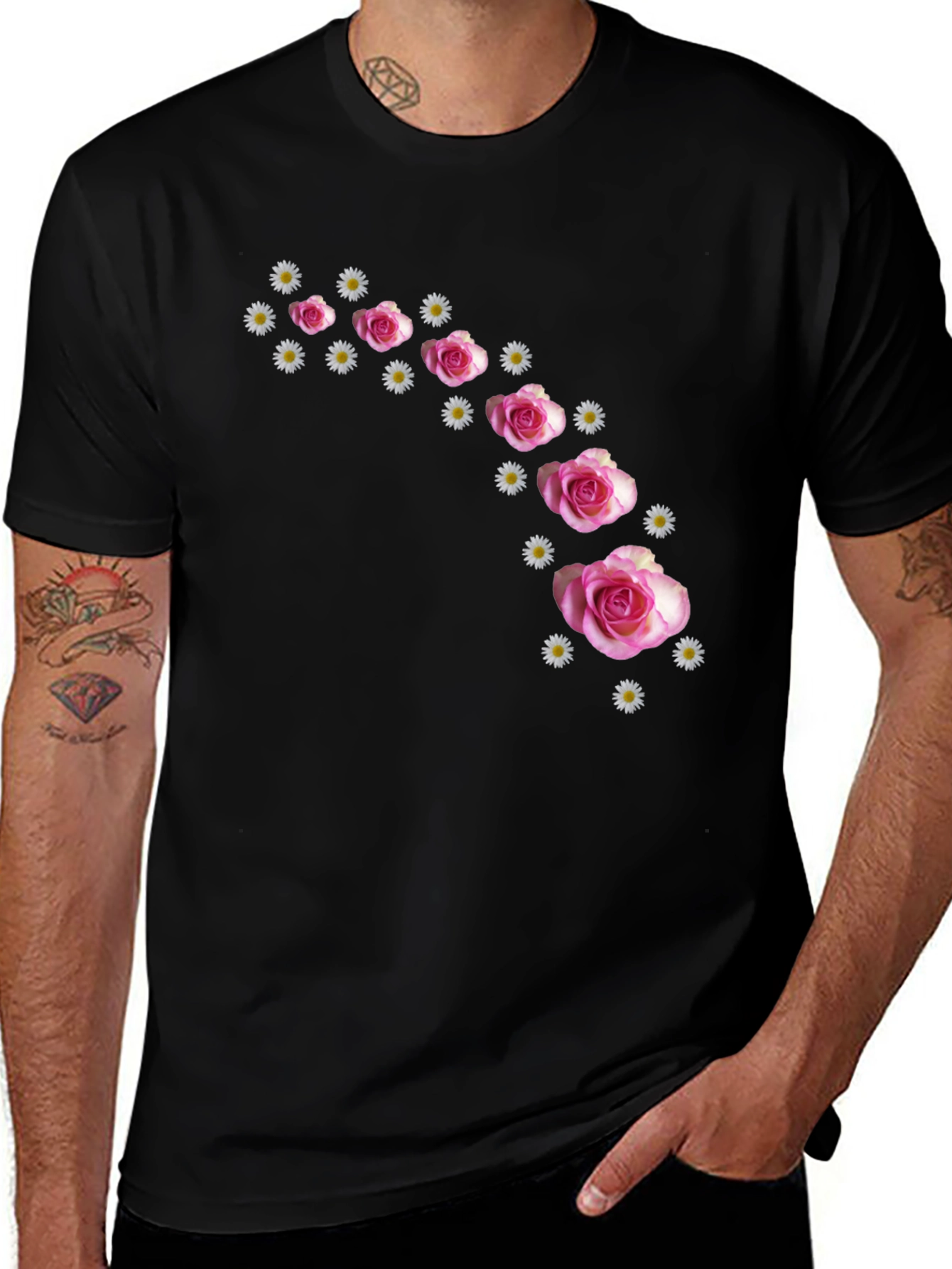 Floral Cascade Black T-Shirt