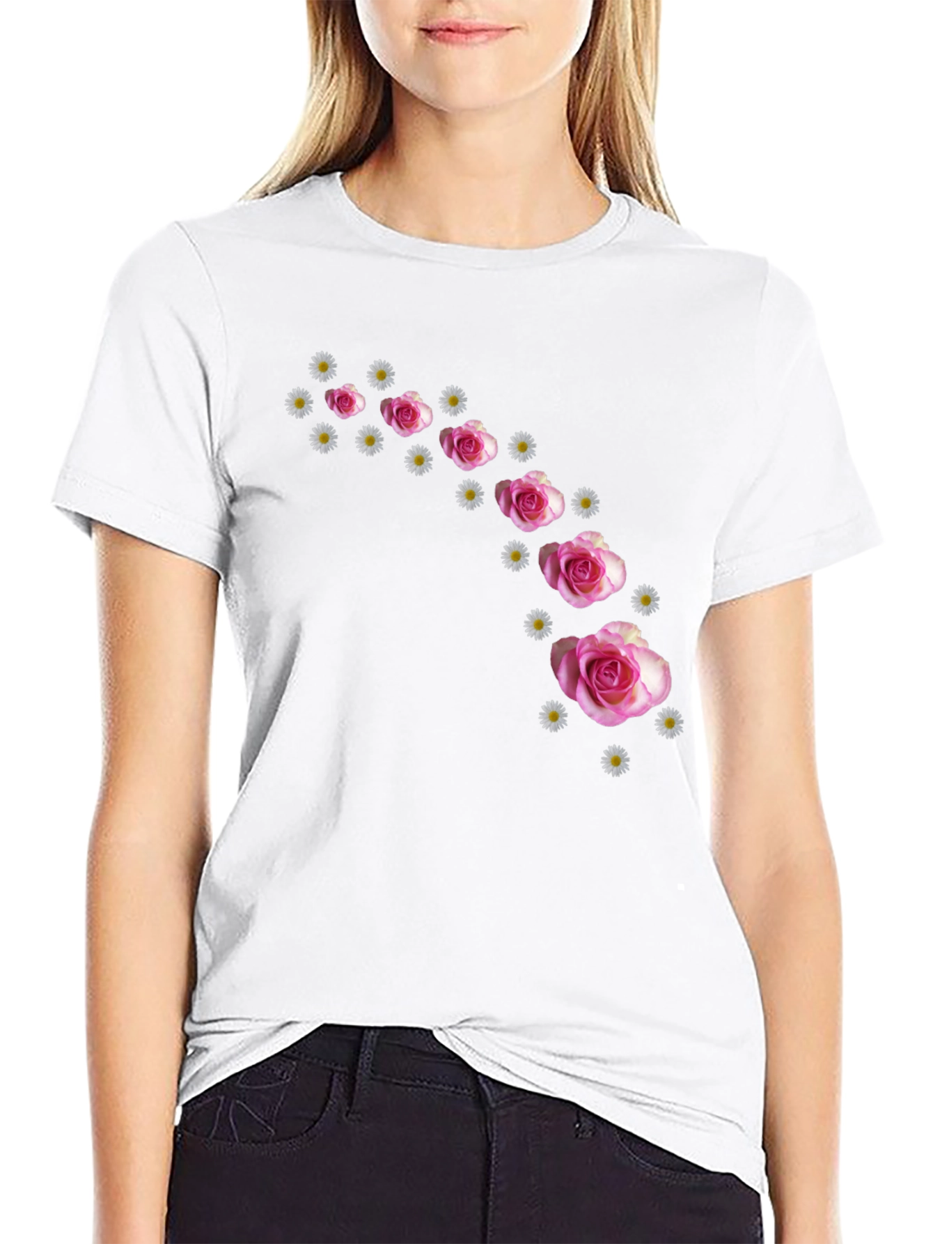 Floral Cascade Black T-Shirt