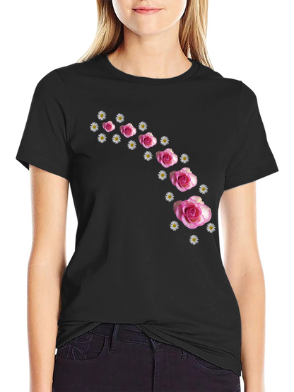 Floral Cascade Black T-Shirt