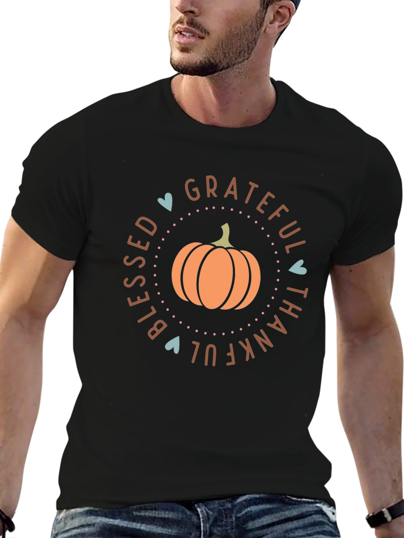Blessed Grateful Thankful Fall Pumpkin Graphic T-Shirt