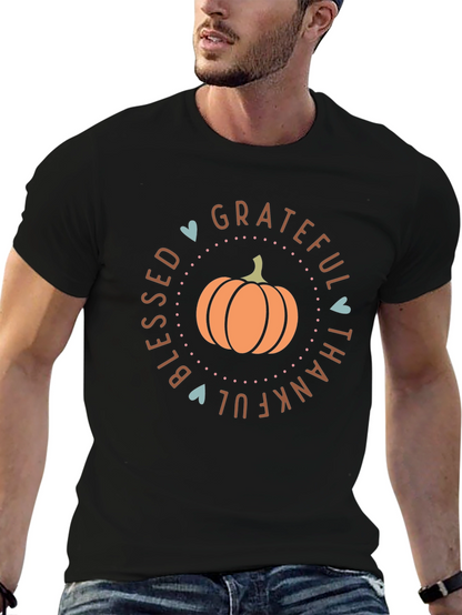 Blessed Grateful Thankful Fall Pumpkin Graphic T-Shirt