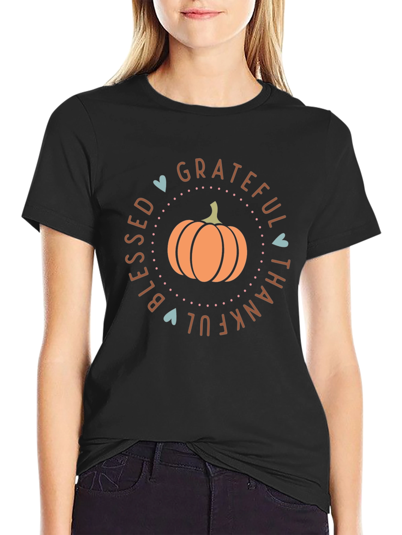 Blessed Grateful Thankful Fall Pumpkin Graphic T-Shirt