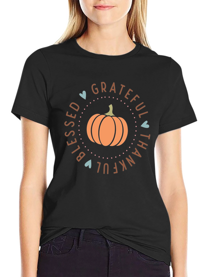 Blessed Grateful Thankful Fall Pumpkin Graphic T-Shirt