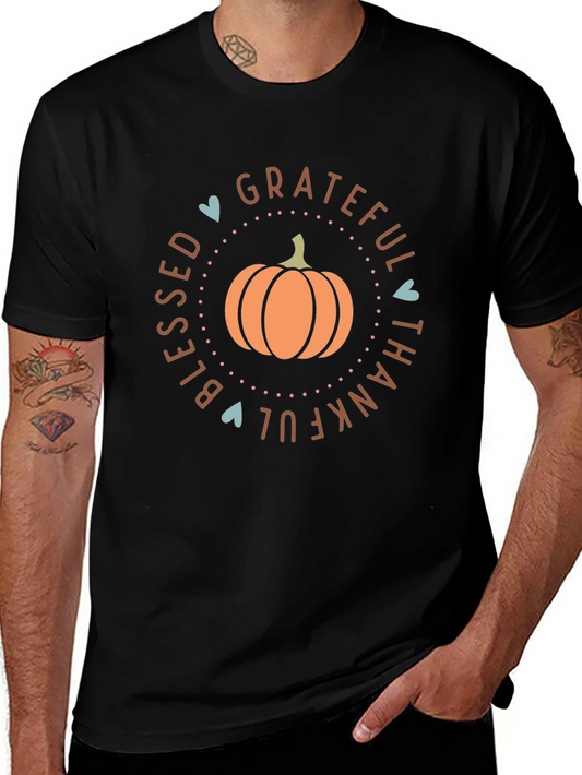 Blessed Grateful Thankful Fall Pumpkin Graphic T-Shirt