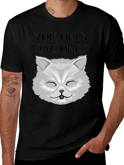 YOLO Cat Graphic Tee - Unisex Black Cotton T-Shirt