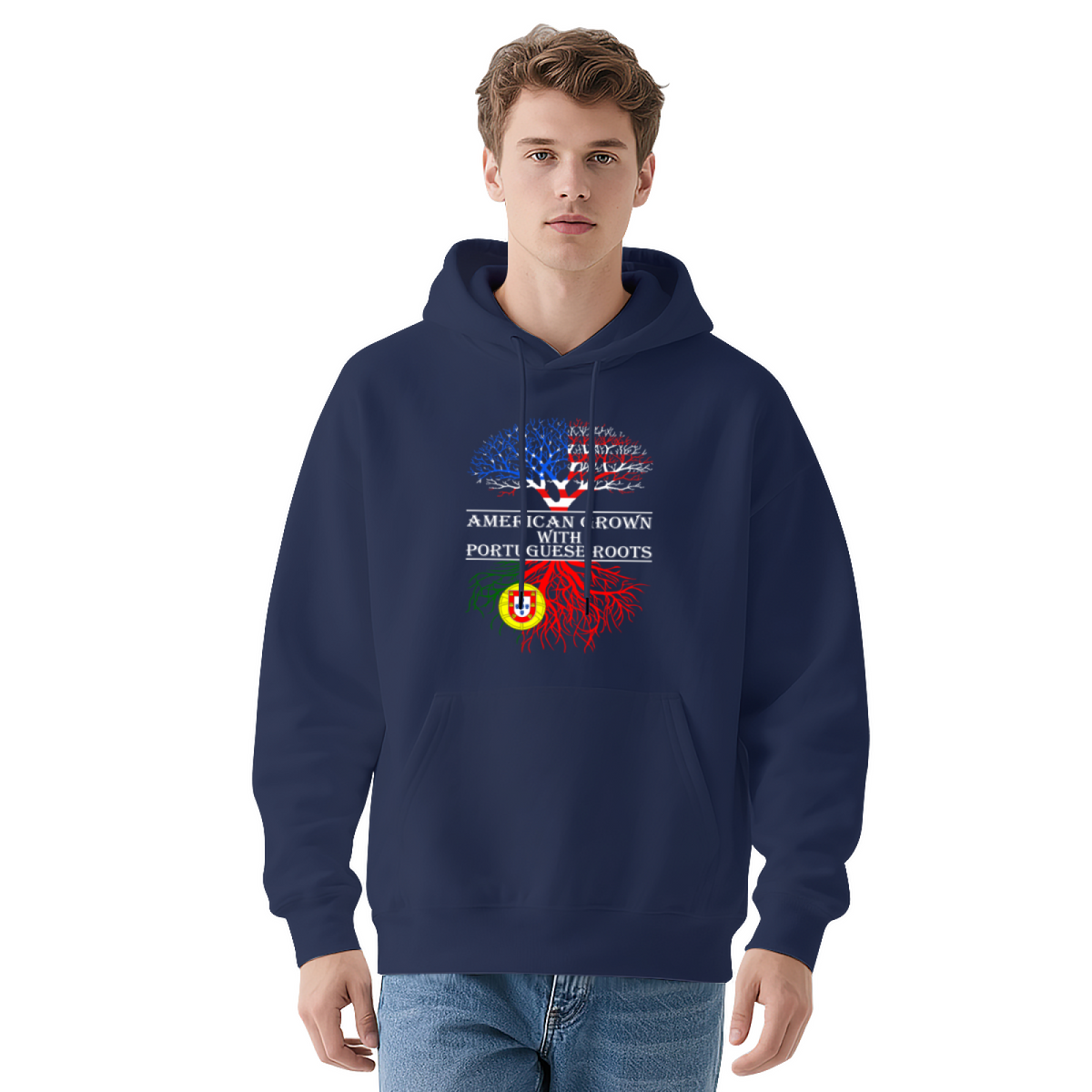 American Grown Portuguese Roots Flag Tree Hoodie