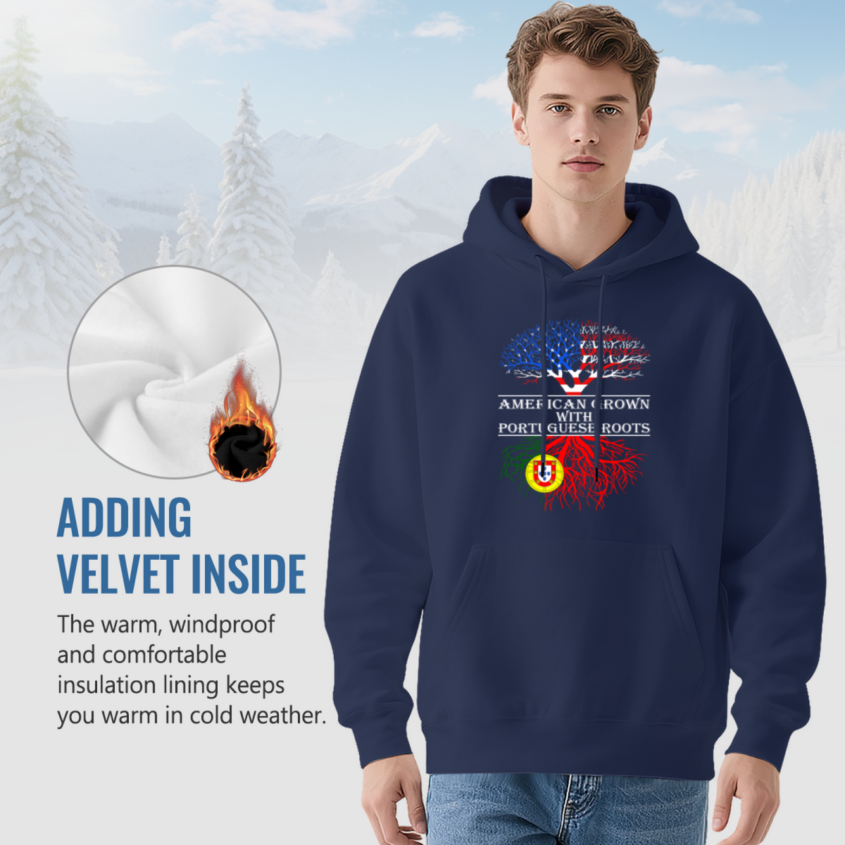 American Grown Portuguese Roots Flag Tree Hoodie