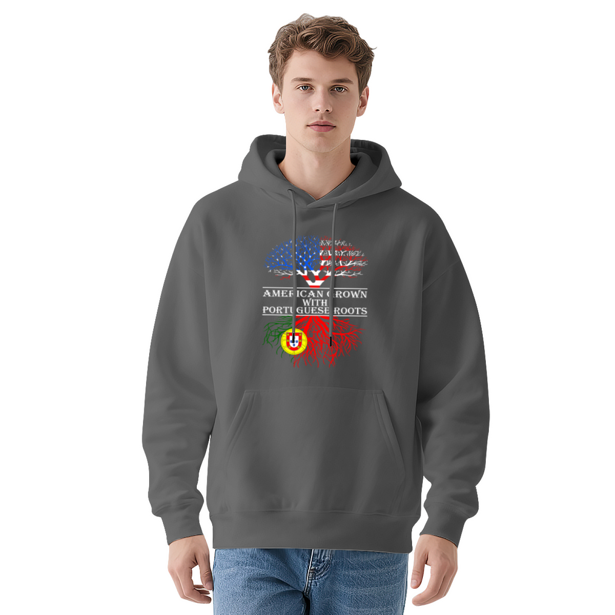 American Grown Portuguese Roots Flag Tree Hoodie