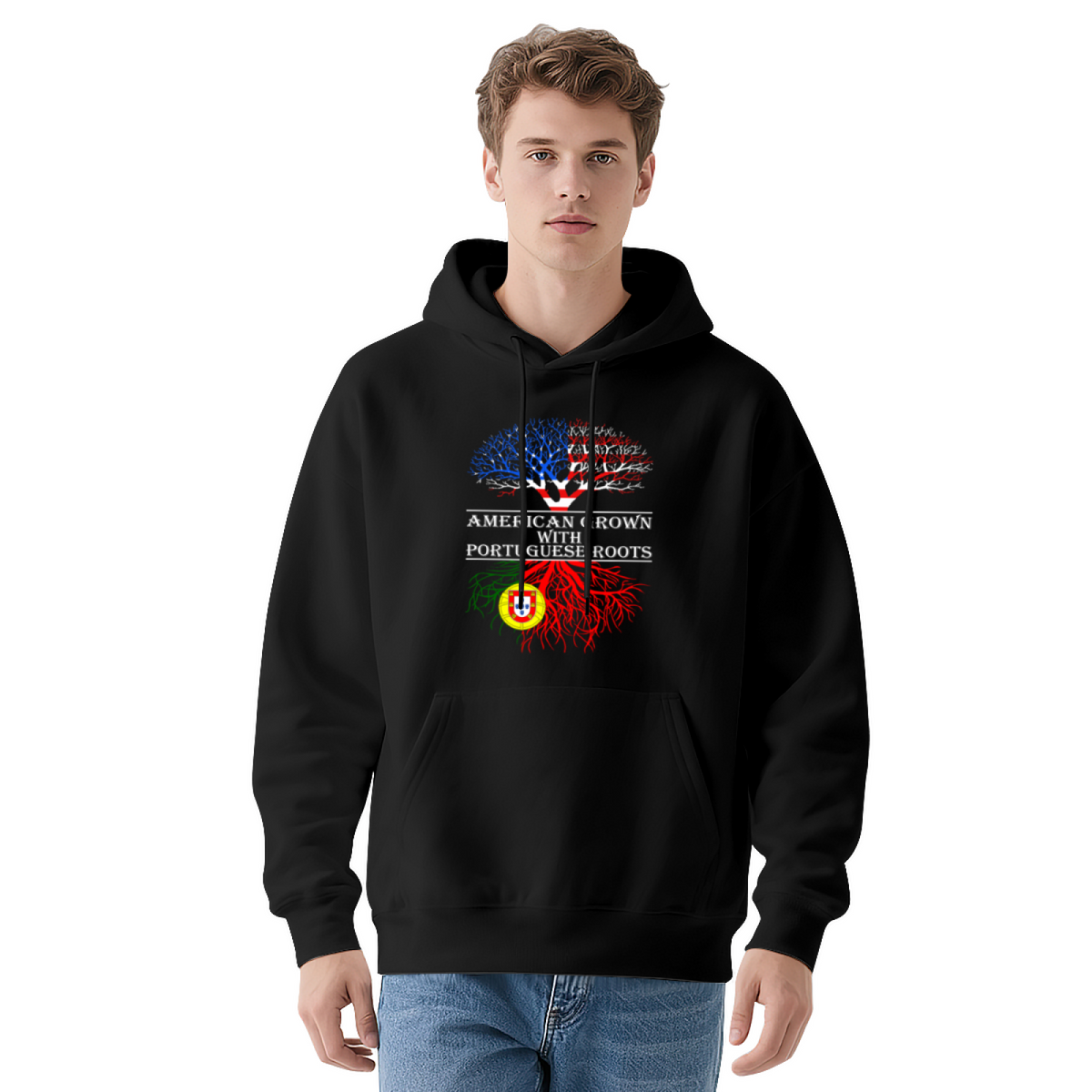American Grown Portuguese Roots Flag Tree Hoodie