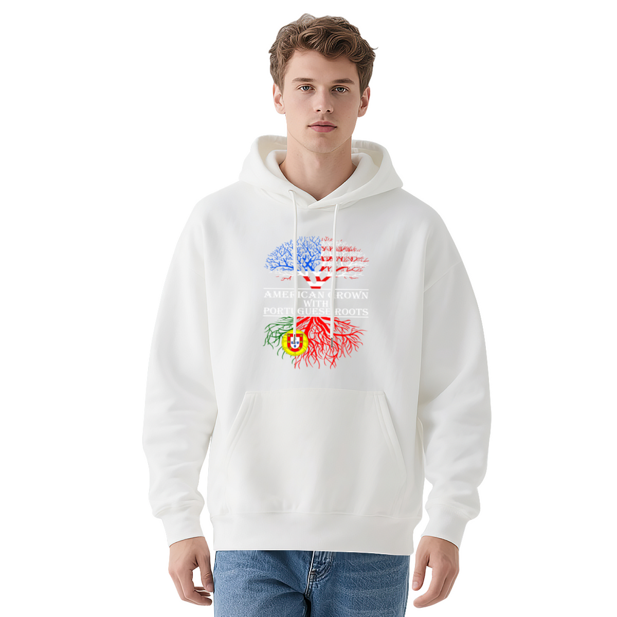 American Grown Portuguese Roots Flag Tree Hoodie