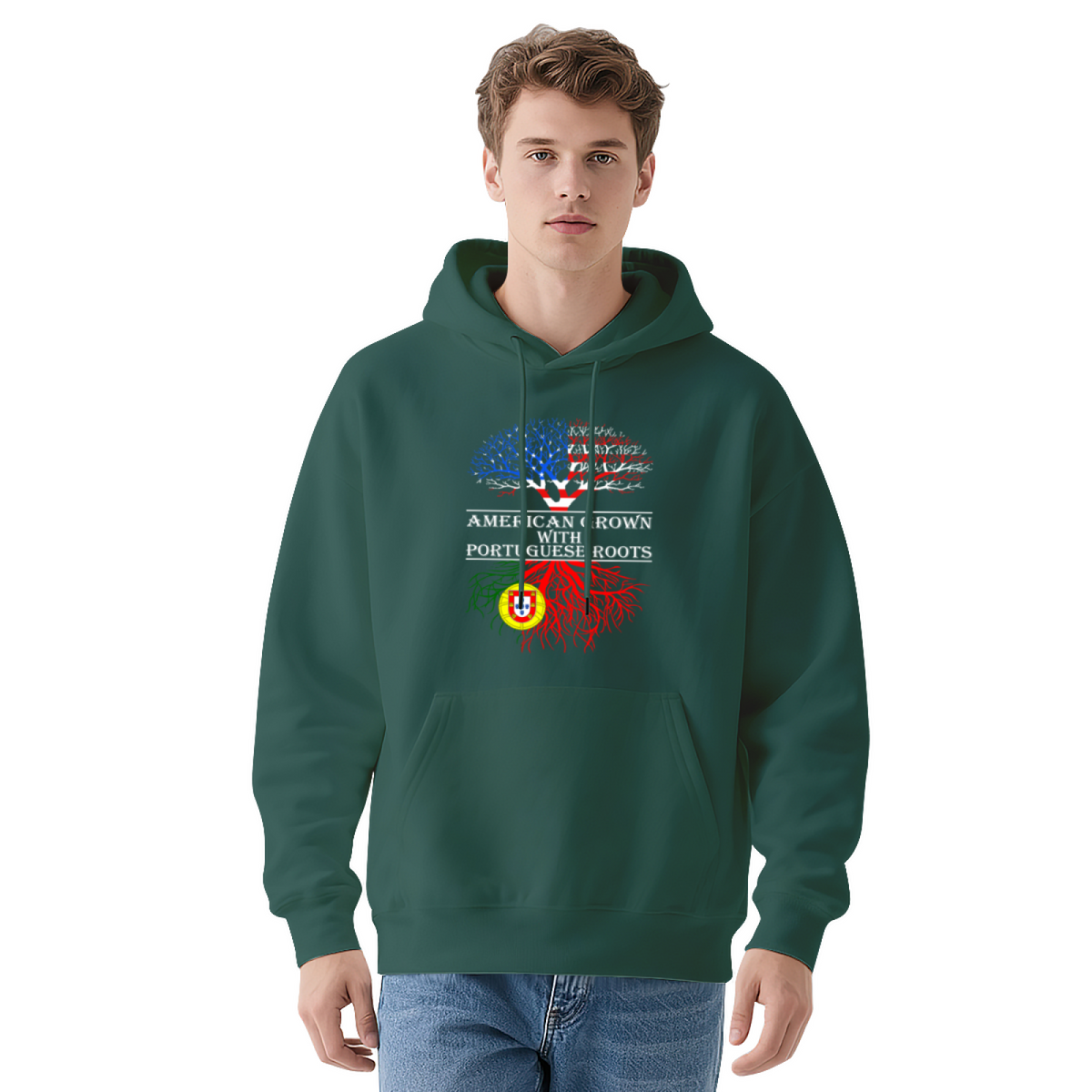 American Grown Portuguese Roots Flag Tree Hoodie
