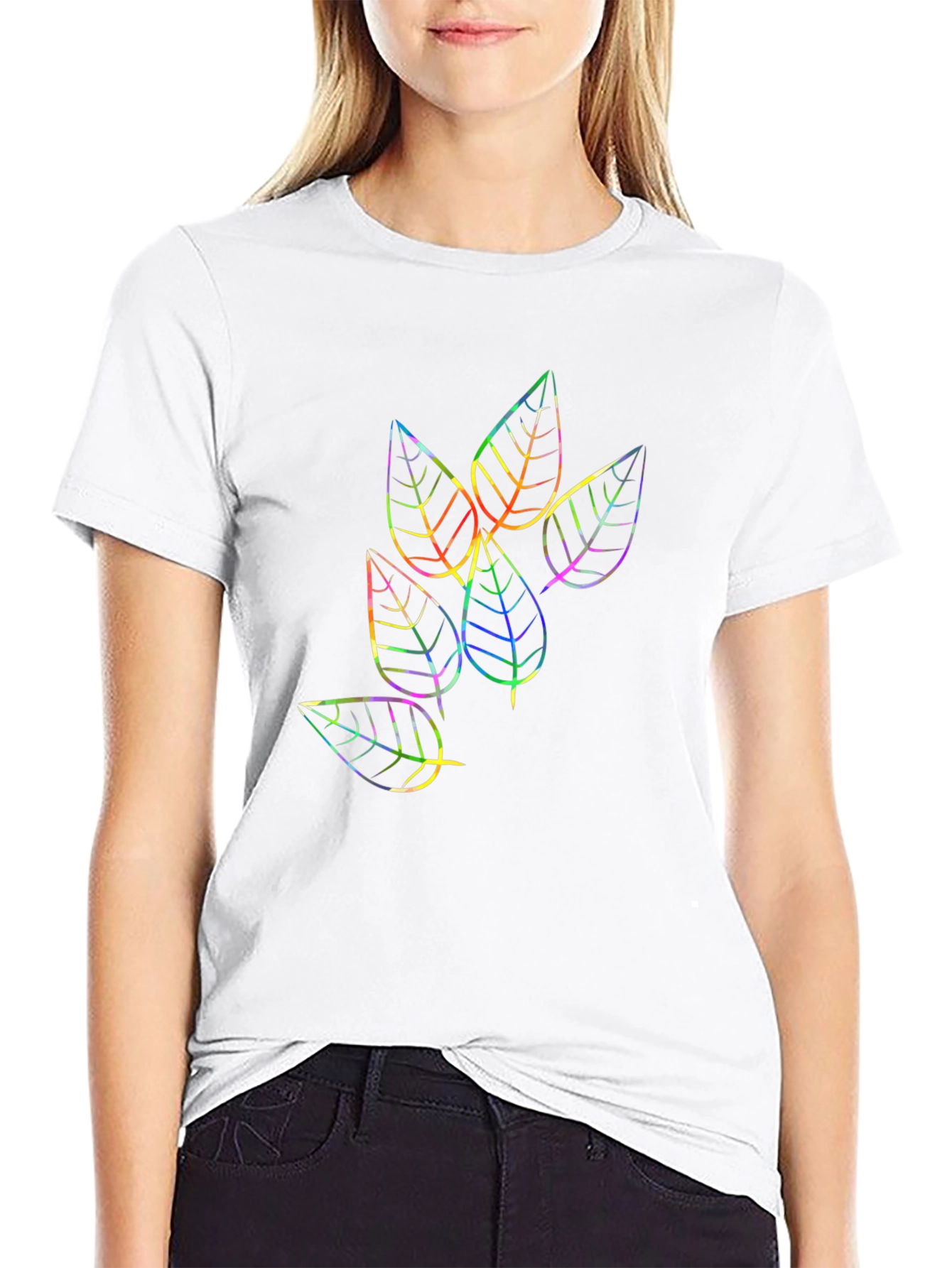 Rainbow Leaf Design Black T-Shirt