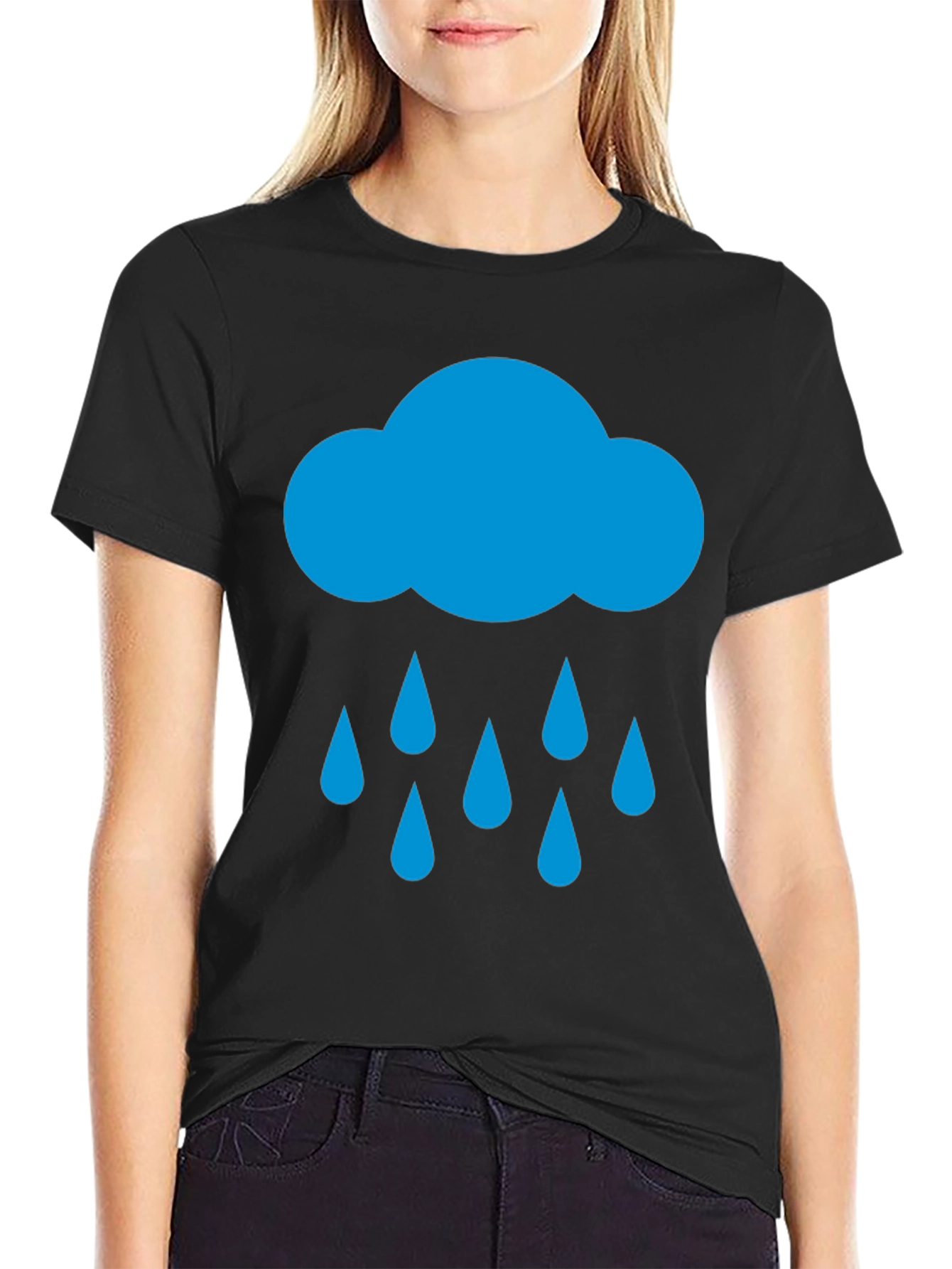 Rain Cloud Graphic Tee - Black Cotton T-Shirt