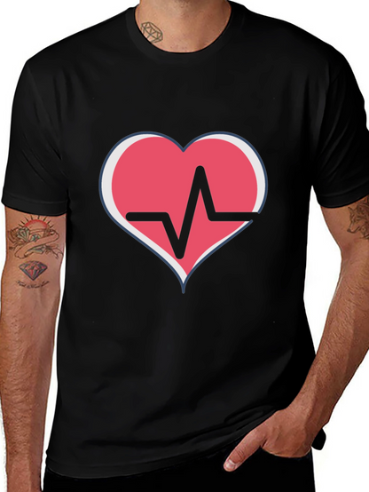 Heartbeat Heart Graphic T-Shirt - Black