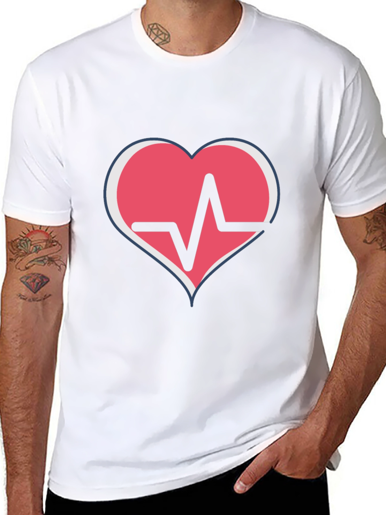 Heartbeat Heart Graphic T-Shirt - Black