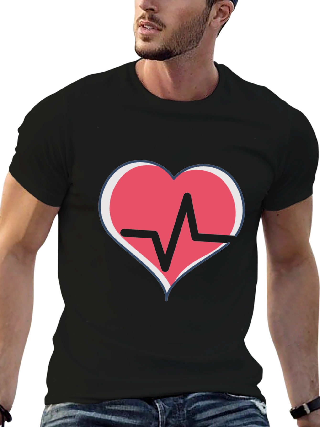 Heartbeat Heart Graphic T-Shirt - Black