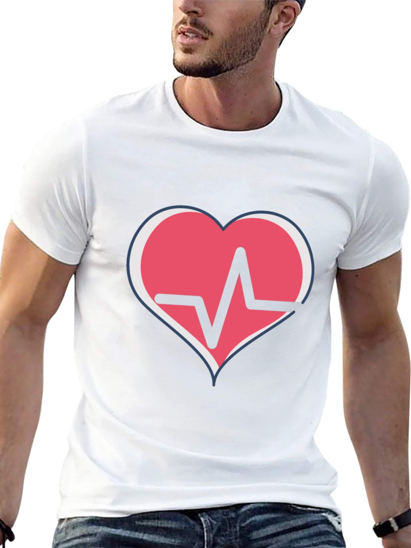 Heartbeat Heart Graphic T-Shirt - Black