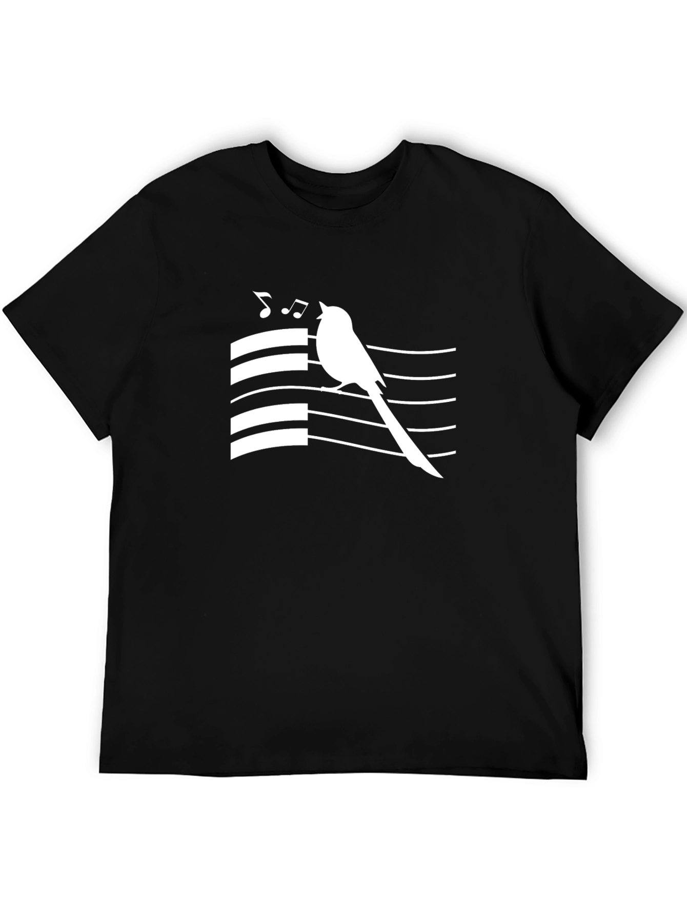 Singing Bird Graphic Tee - Black Cotton T-Shirt