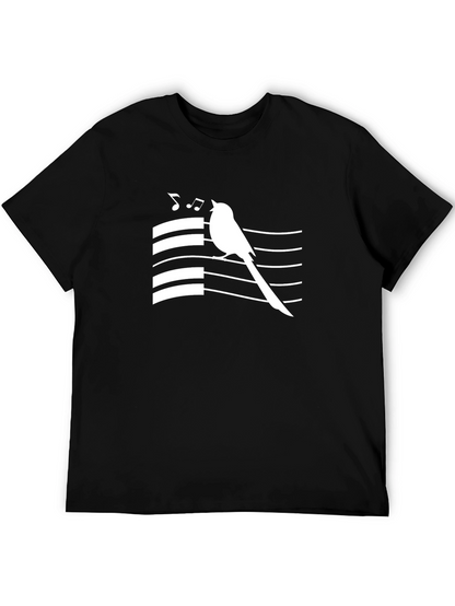 Singing Bird Graphic Tee - Black Cotton T-Shirt