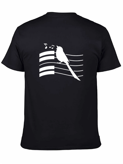 Singing Bird Graphic Tee - Black Cotton T-Shirt