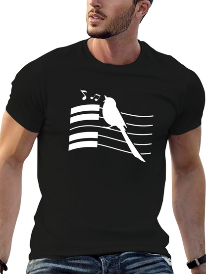Singing Bird Graphic Tee - Black Cotton T-Shirt