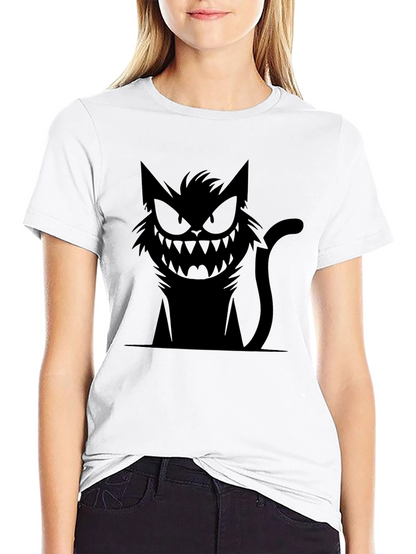 Mens Black T-Shirt with Spooky Cat Graphic