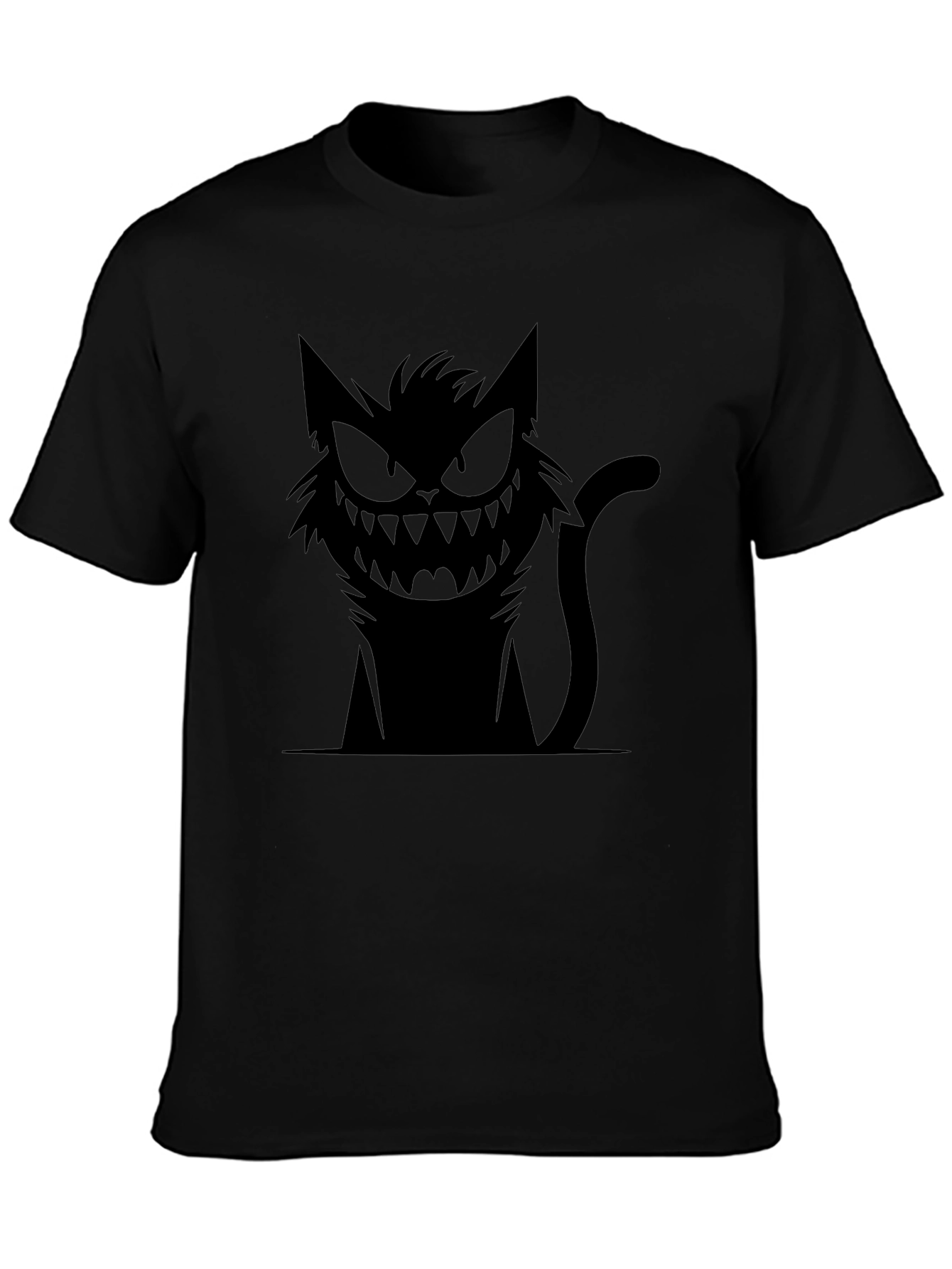 Mens Black T-Shirt with Spooky Cat Graphic