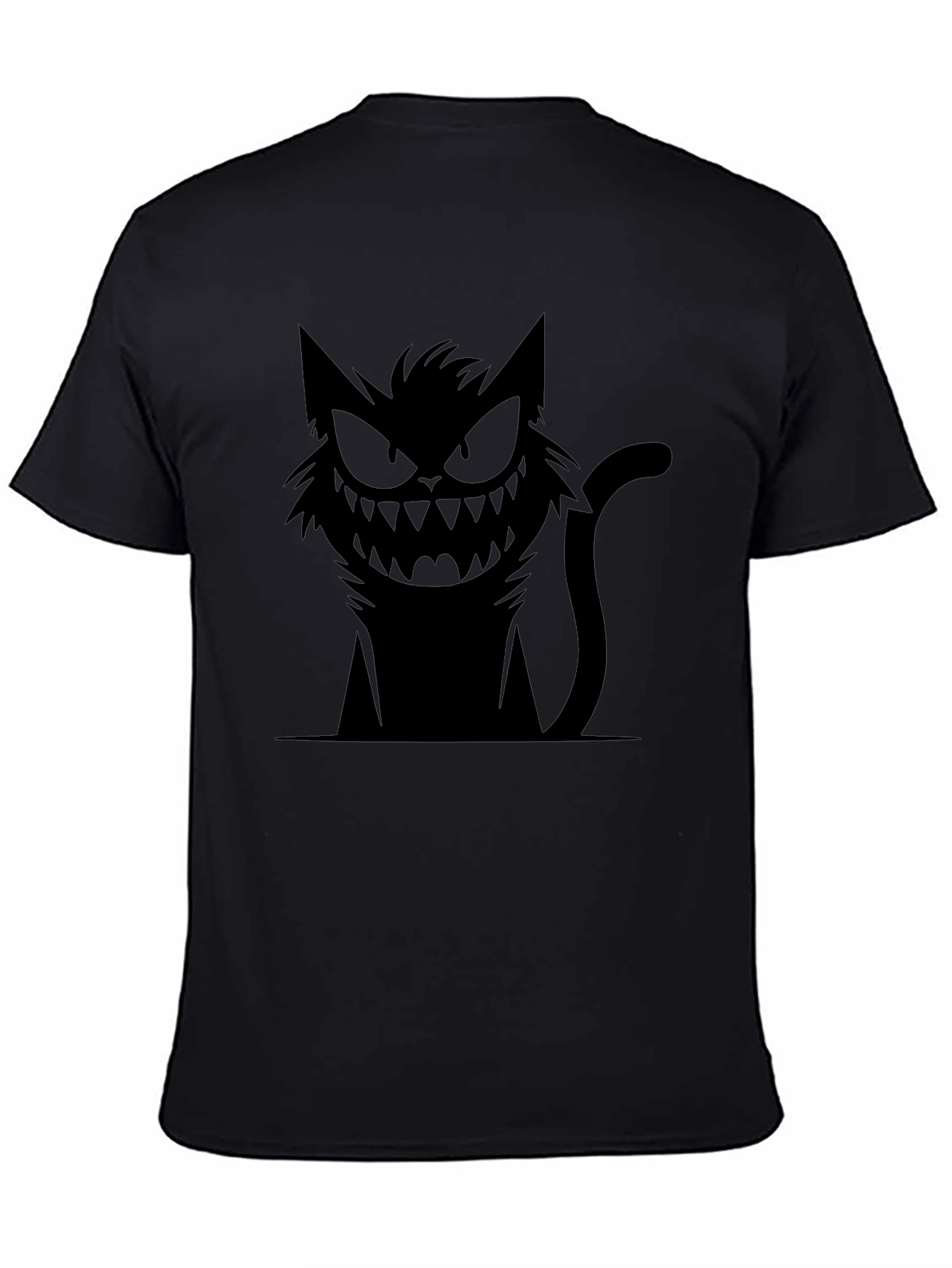Mens Black T-Shirt with Spooky Cat Graphic