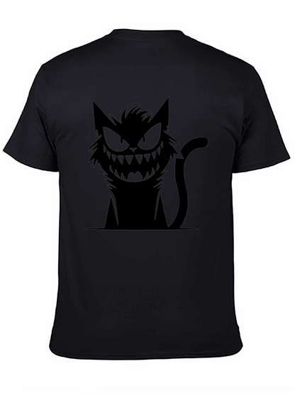 Mens Black T-Shirt with Spooky Cat Graphic