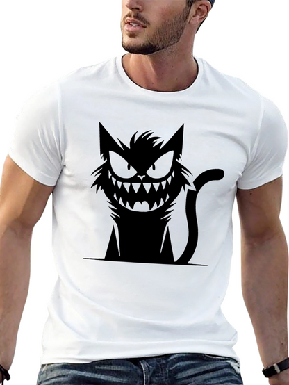 Mens Black T-Shirt with Spooky Cat Graphic