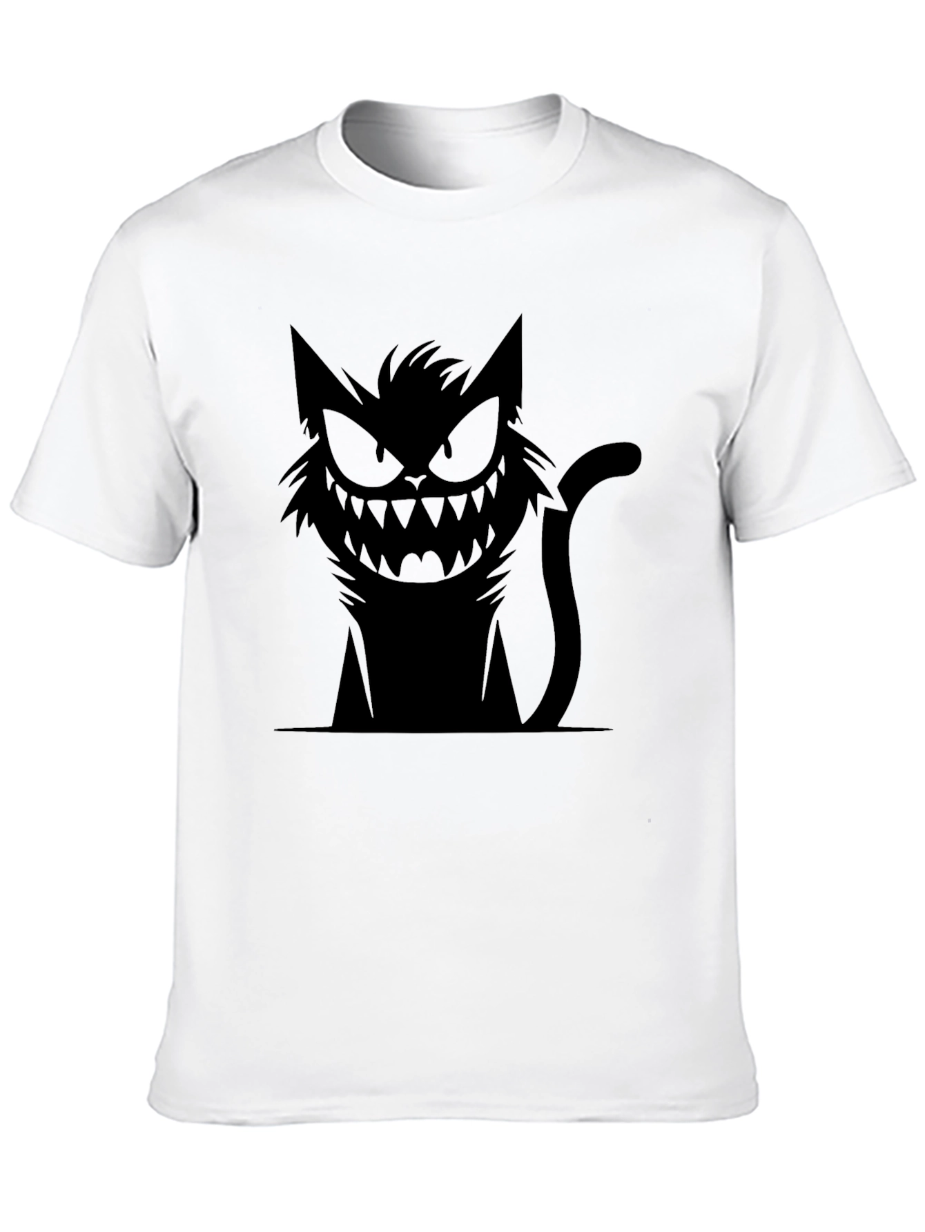 Mens Black T-Shirt with Spooky Cat Graphic
