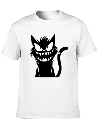 Mens Black T-Shirt with Spooky Cat Graphic