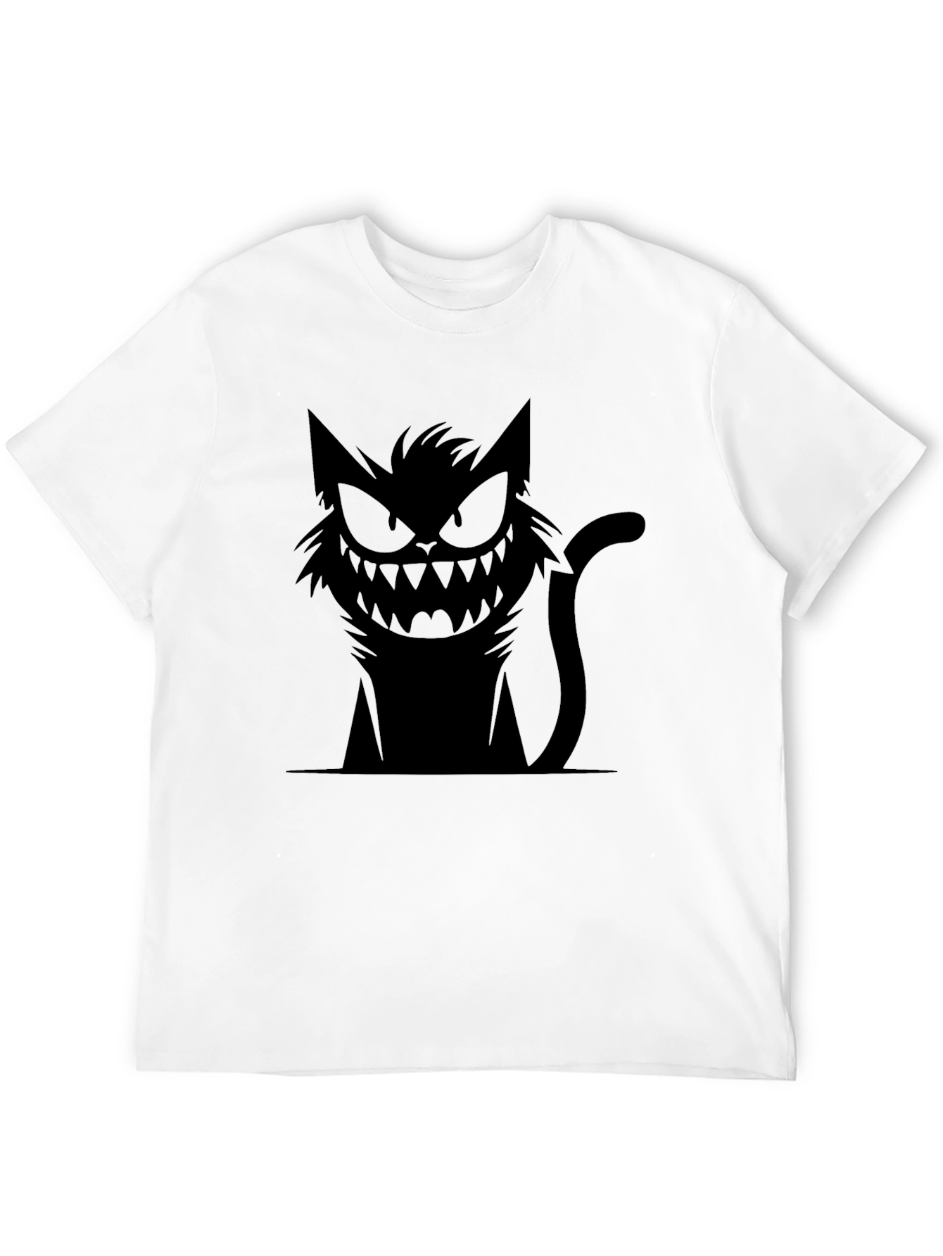 Mens Black T-Shirt with Spooky Cat Graphic