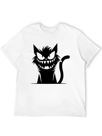 Mens Black T-Shirt with Spooky Cat Graphic