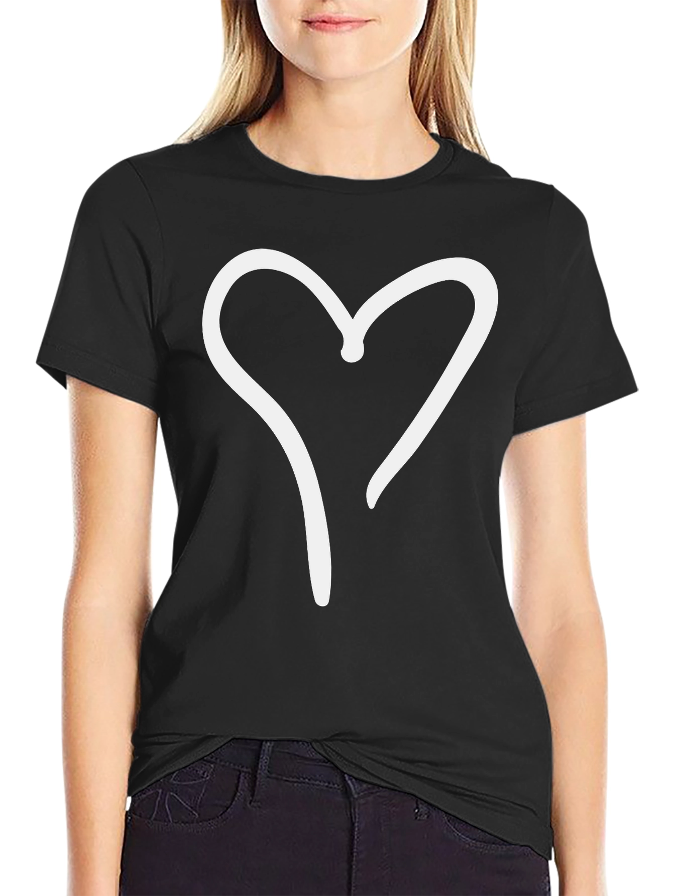 Heart Graphic Black Tee - Casual Style