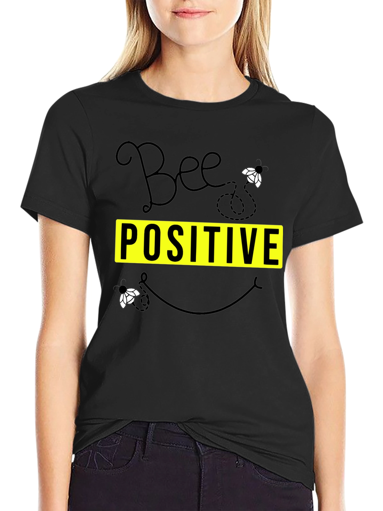 Bee Positive Graphic T-Shirt - Black