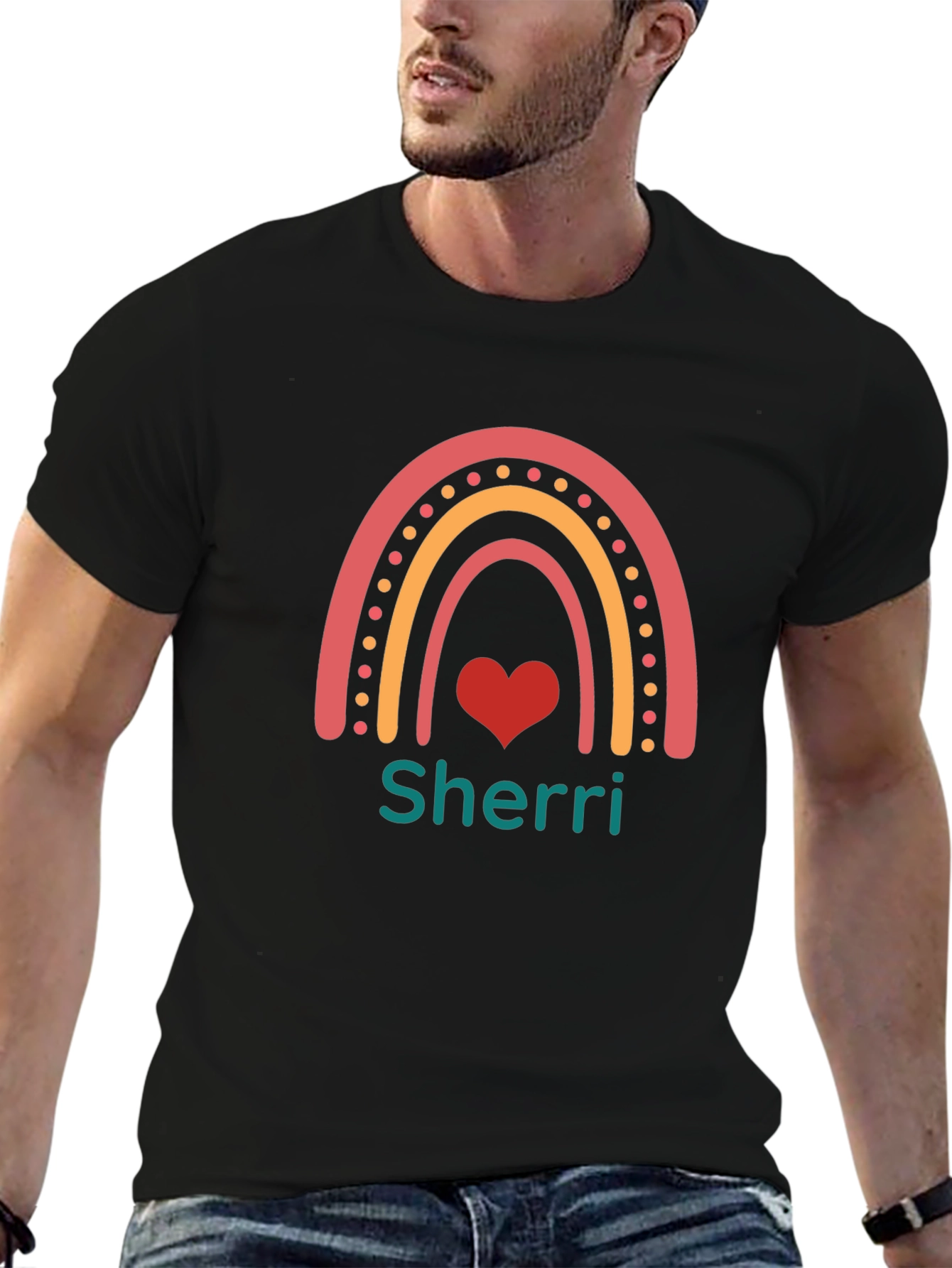Personalized Rainbow Heart T-Shirt - Sherri Custom Name Tee
