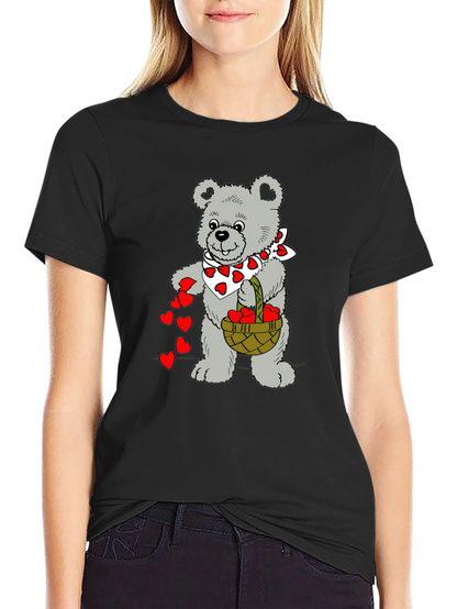 Teddy Bear Hearts Graphic T-Shirt - Black