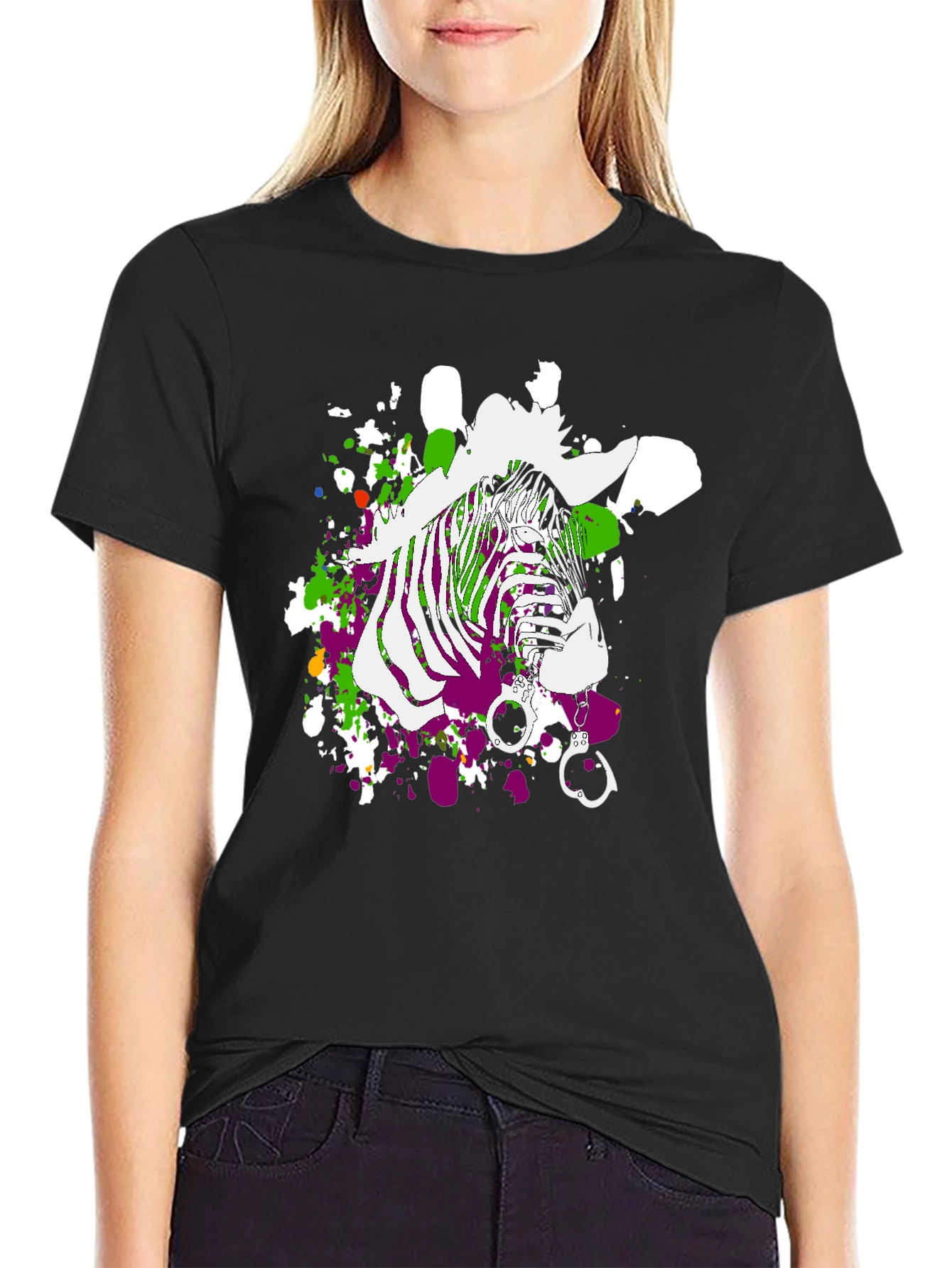 Zebra Graphic Print Mens T-Shirt - Black