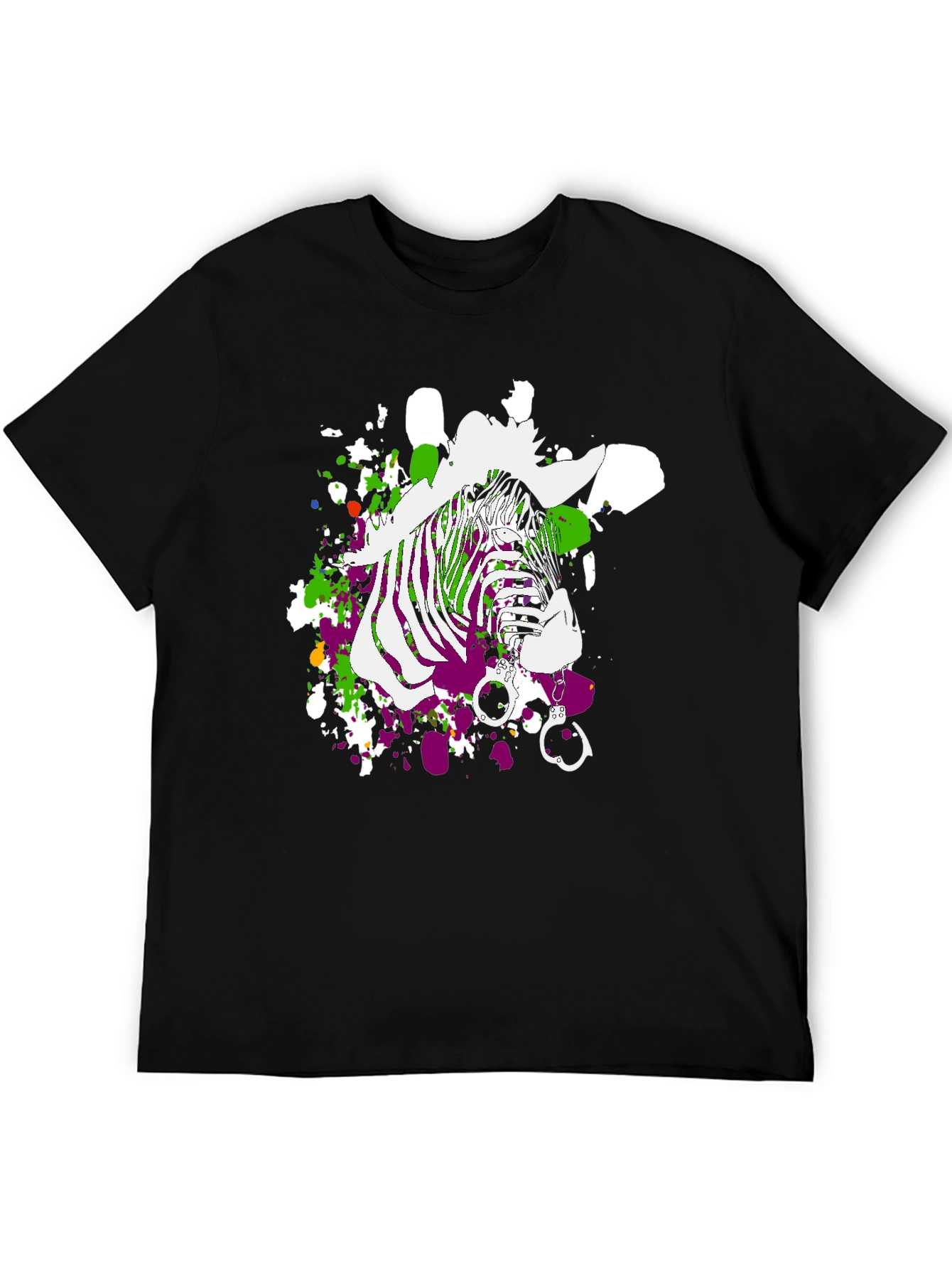 Zebra Graphic Print Mens T-Shirt - Black