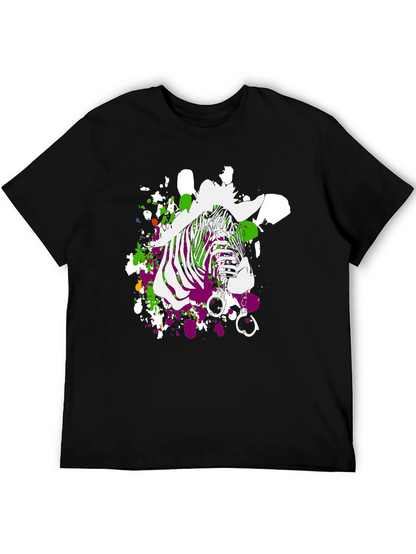 Zebra Graphic Print Mens T-Shirt - Black