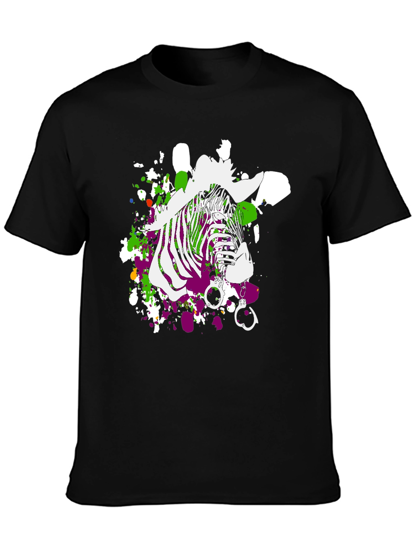 Zebra Graphic Print Mens T-Shirt - Black